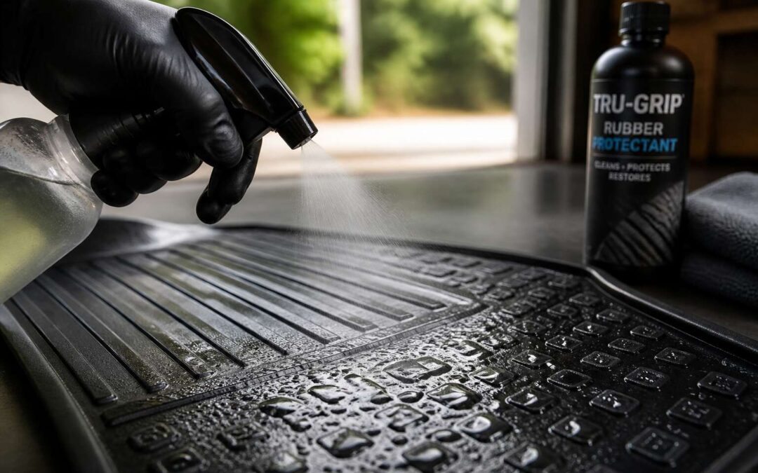Rubber mat protectant extends mat life, prevents cracking, and restores color.
