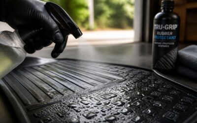 Rubber mat protectant extends mat life, prevents cracking, and restores color.